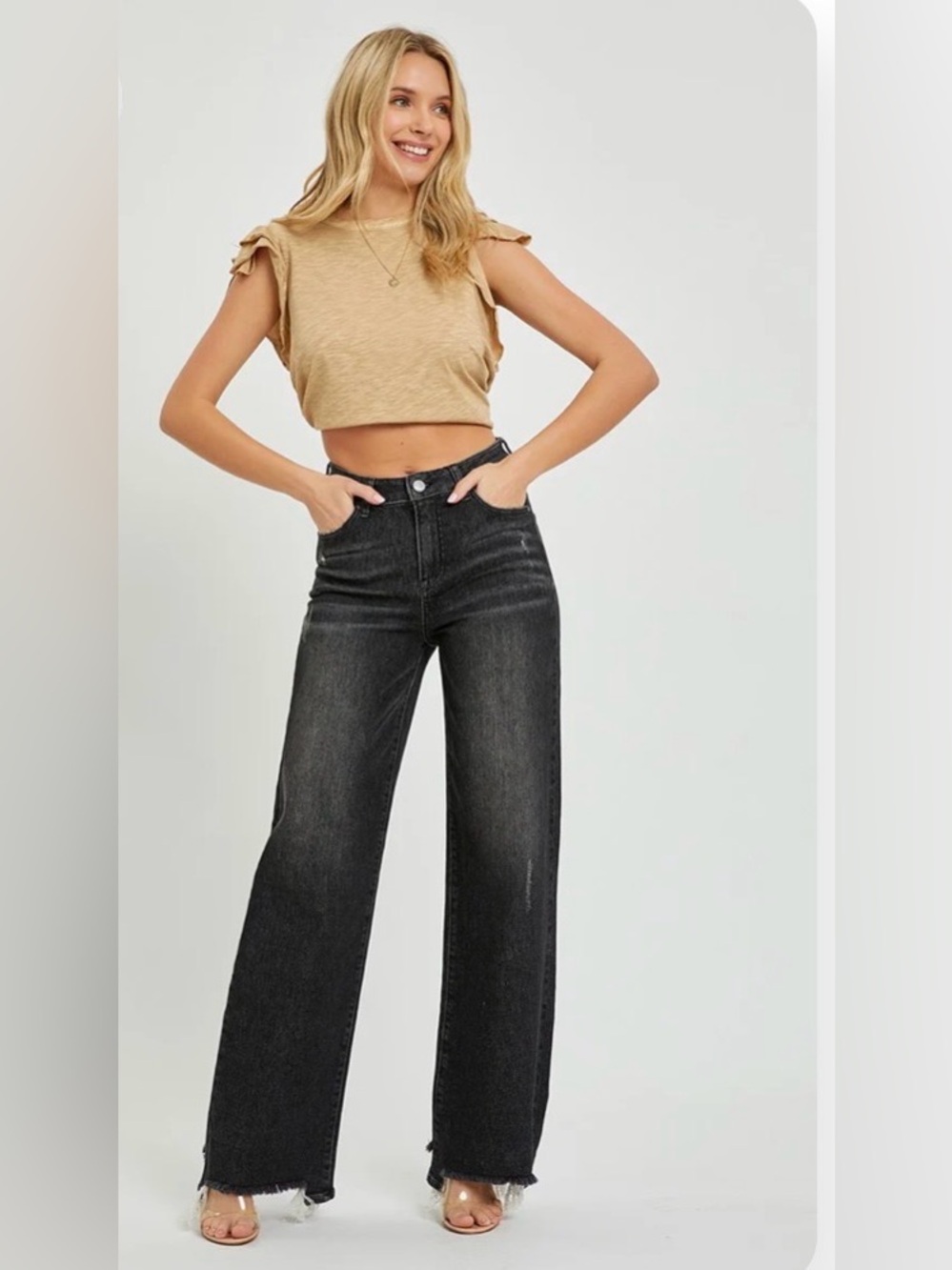 NWT Risen Jeans Wide Leg Women Distressed Frayed Hem women’s Size 11/30
